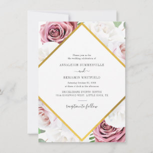 Invitation Elégant Rose géométrique Gold Floral Mariage