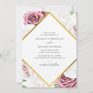 Invitation Élégant Rose géométrique Mariage botanique or