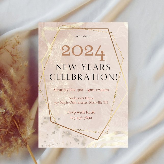 Invitation Élégant Rose Gold 2024 fête du Nouvel An (Créateur téléchargé)