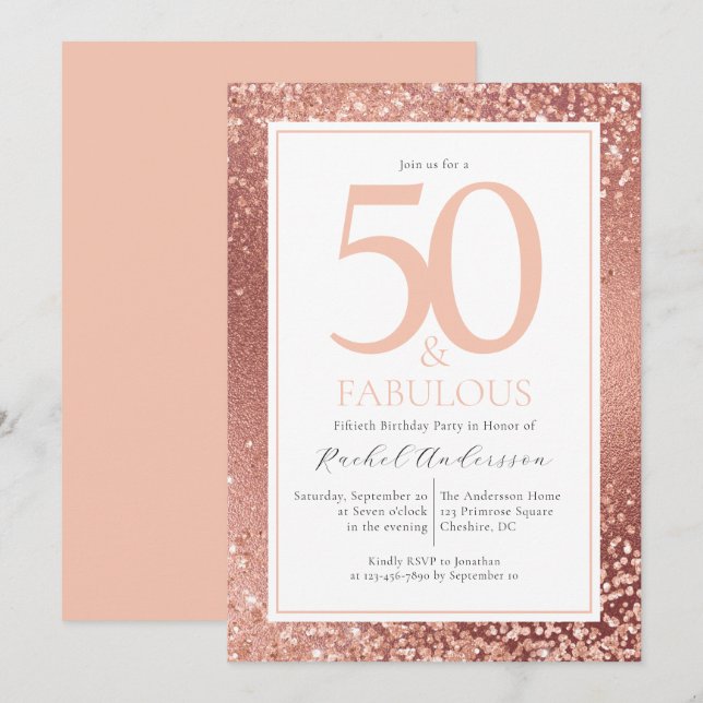 Invitation Elégant Rose Gold 50 et fabuleux 50e anniversaire  (Devant / Derrière)