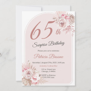 Invitation Élégant Rose Gold 65e fête d'anniversaire surprise
