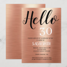 Elégant Rose Gold Black Hello 30 Anniversaire