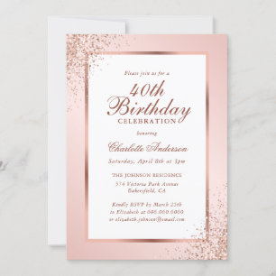 Invitation Elégant Rose Gold Blush Confetti 40e anniversaire