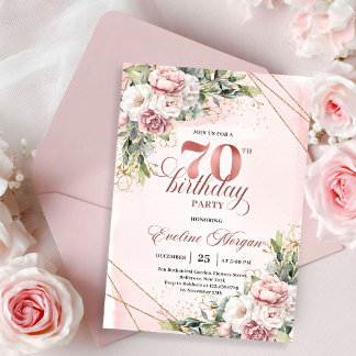 Invitation Elegant Rose Gold Bohemian Floral 70th Birthday  