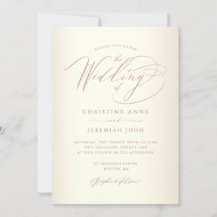 Invitation Élégant Rose Gold Calligraphie Champagne Mariage