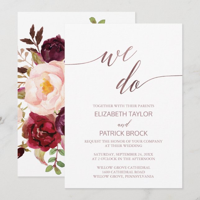 Invitation Élégant Rose Gold Calligraphie Floral Nous faisons (Devant / Derrière)