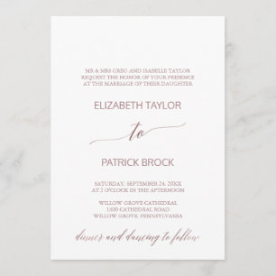 Invitation Élégant Rose Gold Calligraphie Mariage officiel