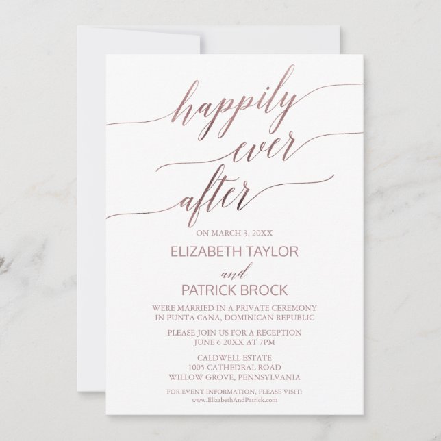 Invitation Élégant Rose Gold Calligraphy Elopement (Devant)
