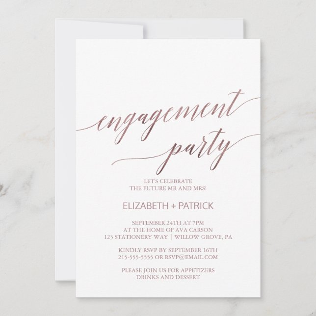 Invitation Élégant Rose Gold Calligraphy Engagement (Devant)