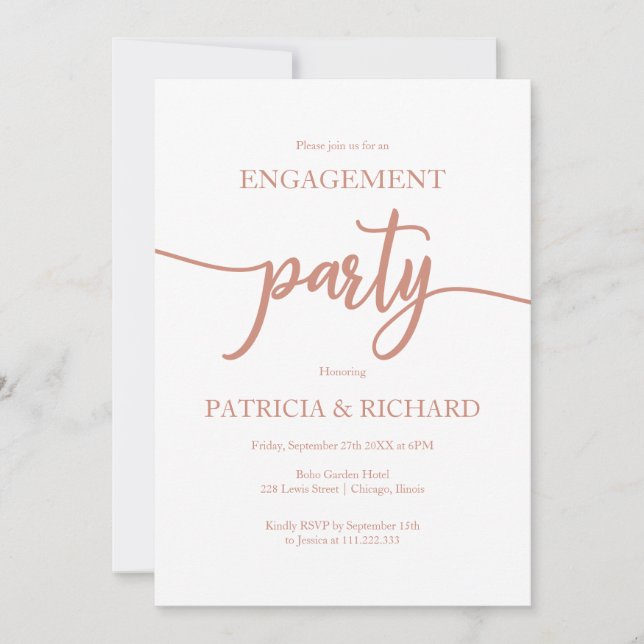 Invitation Élégant Rose Gold Calligraphy Engagement (Devant)