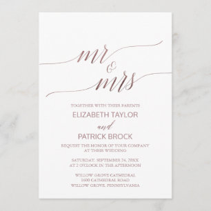 Invitation Élégant Rose Gold Calligraphy Mr & Mrs Mariage