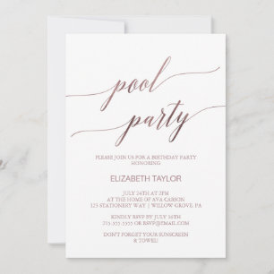 Invitation Élégant Rose Gold Calligraphy Pool Party Anniversa
