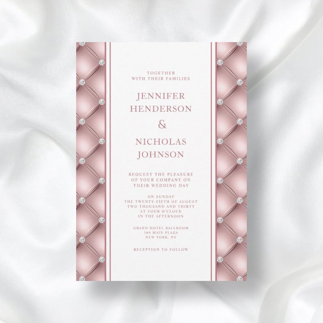 Invitation Élégant Rose Gold Diamond Mariage Tufted (Créateur téléchargé)