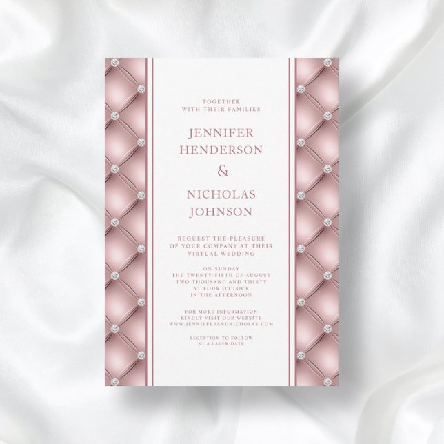 Invitation Élégant Rose Gold Diamond Tufted Mariage virtuel (Créateur téléchargé)