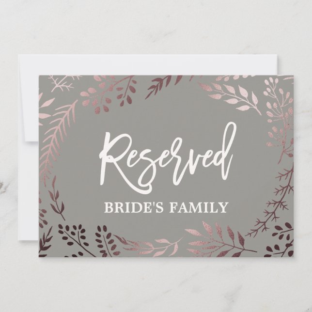 Invitation Élégant Rose Gold et Grey Mariage "Réservé" Signal (Devant)