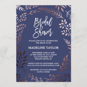 Invitation Elégant Rose Gold et la Fête des mariées marine