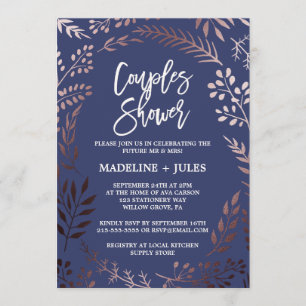 Invitation Elégant Rose Gold et la Marine Couples Douche