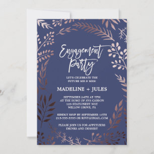 Invitation Élégant Rose Gold et la Marine Engagement Party