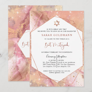 Invitation Élégant Rose Gold et rose Celestin Bat mitzvah