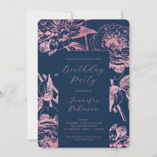 Invitation Elégant Rose Gold Floral fête d'anniversaire Marin