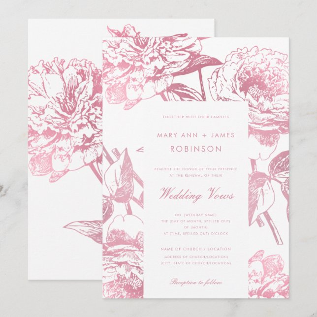 Invitation Élégant Rose Gold Floral Mariage Vow Renewal (Devant / Derrière)