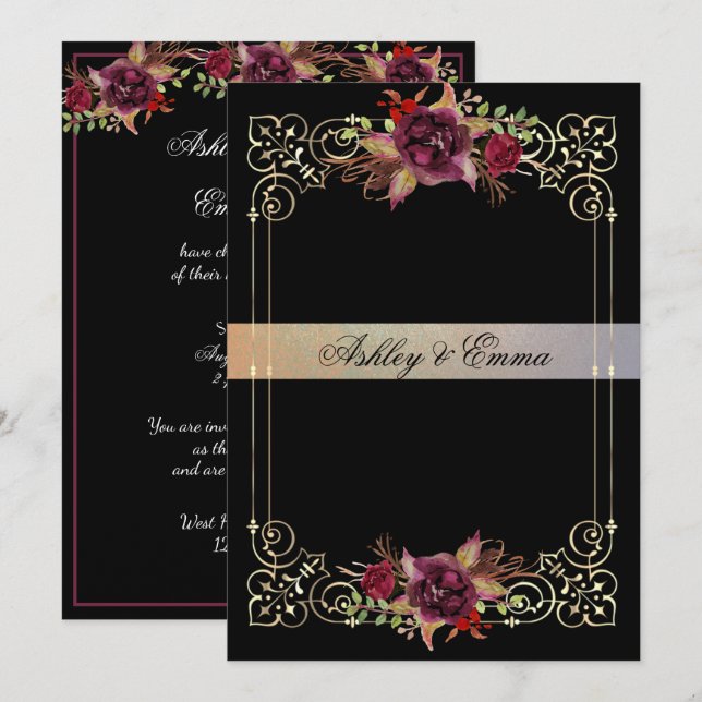 Invitation Elégant Rose  Gold Frame Mariage (Devant / Derrière)