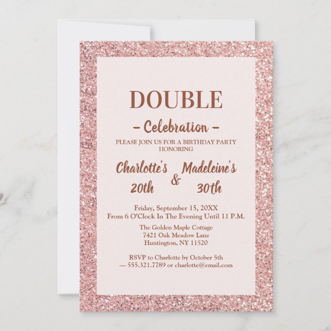 Invitation Elegant Rose Gold Glitter Joint Birthday (Devant)
