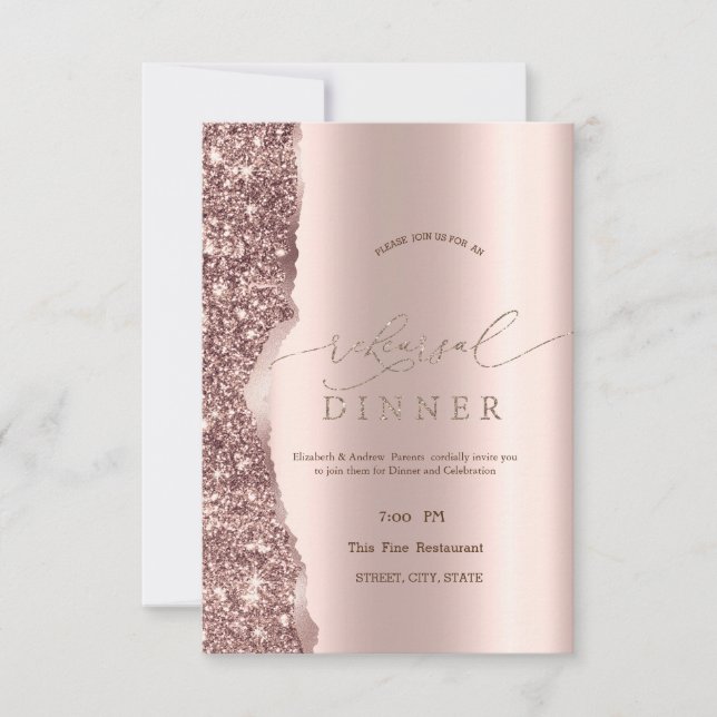 Invitation Elegant Rose Gold Glitter Script  (Devant)