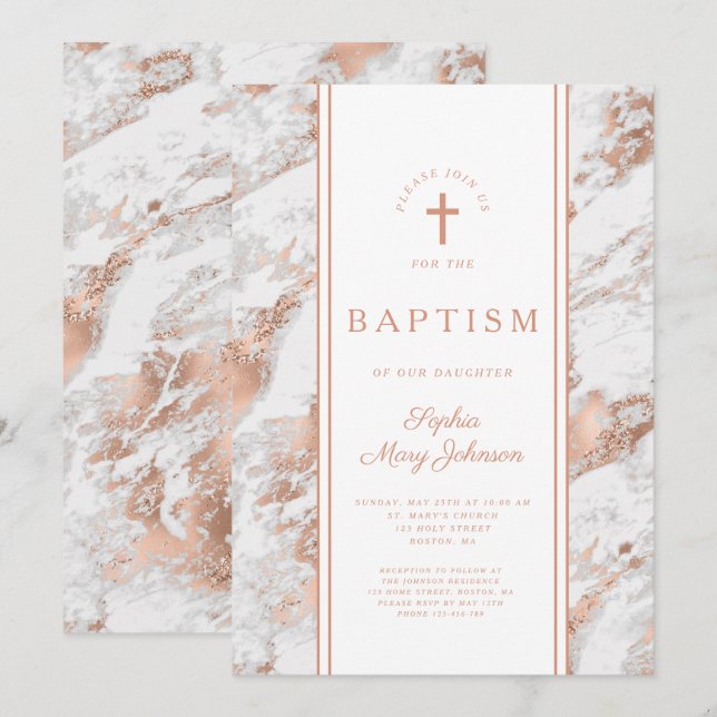 Invitation Élégant Rose Gold & Marbre blanc Virtual Mariage I (Devant / Derrière)