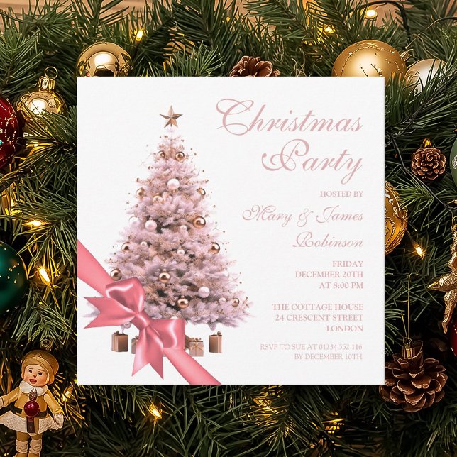 Invitation Élégant Rose Gold Noël Arbre Bow vacances (Créateur téléchargé)