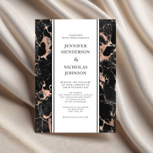 Invitation Elégant Rose Gold Noir Marbre Noir Mariage