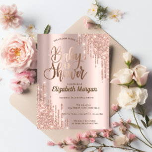 Invitation Élégant Rose  Gold Parties scintillant  Baby showe