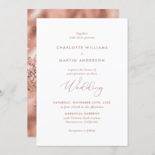 Invitation Élégant Rose Gold Parties scintillant Mariage