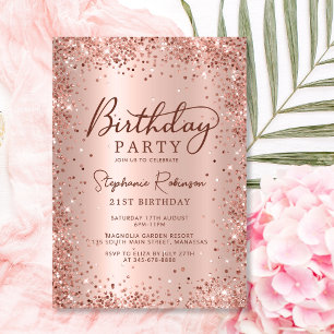 Invitation Elégant Rose Gold Parties scintillant Metal 21e an