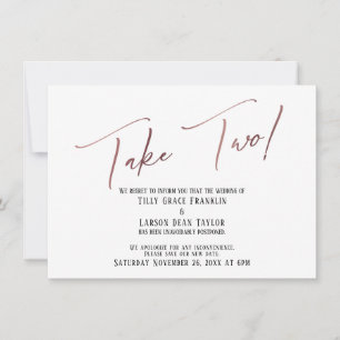 Invitation Elégant Rose Gold Prenez deux Mariage reporté