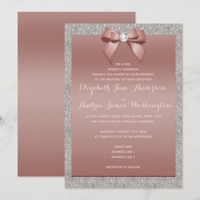 Invitation Élégant Rose Gold & Silver Parties scintillant Mar (Devant / Derrière)