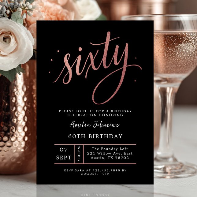 Invitation Elegant Rose Gold Sixtieth 60th Birthday (Sixty and shining ✨ Celebrate your milestone with this chic rose gold birthday invite.)