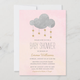Invitation Elégant rose Gold Stars Baby shower fille