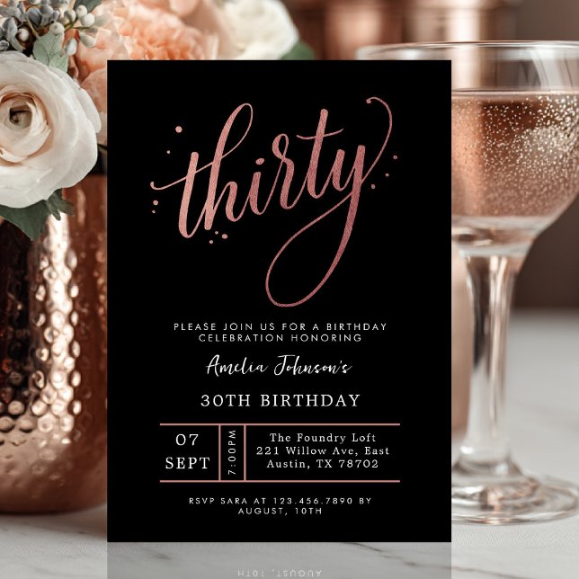 Invitation Elegant Rose Gold Thirtieth 30th Birthday (Thirty and thriving ✨ Celebrate in style with this elegant rose gold birthday invite.)