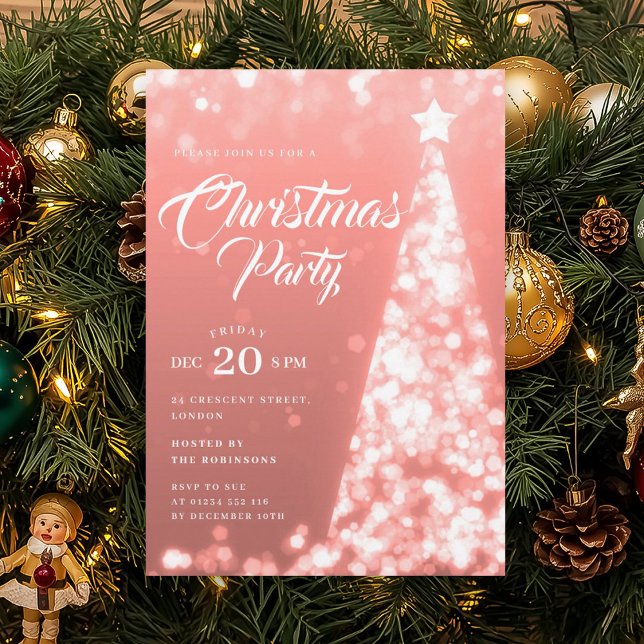 Invitation Elegant Rose Gold Winter Christmas Tree Holiday  (Elegant Rose Gold Winter Christmas Tree Holiday Invitation)