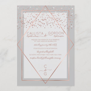 Invitation Elégant Rose gris Gold Confetti Geo Mariage fronti