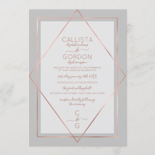 Invitation Elégant Rose gris simple Gold Geo Mariage frontièr