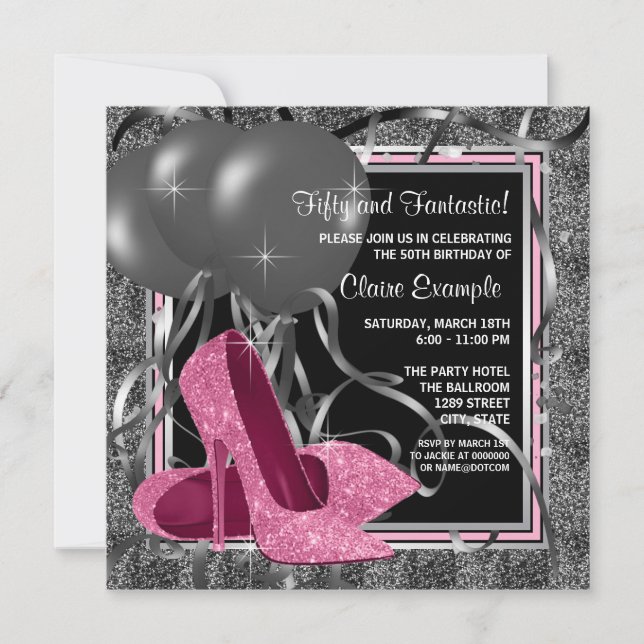 Invitation Élégant rose hauts talons fête d'anniversaire (Devant)