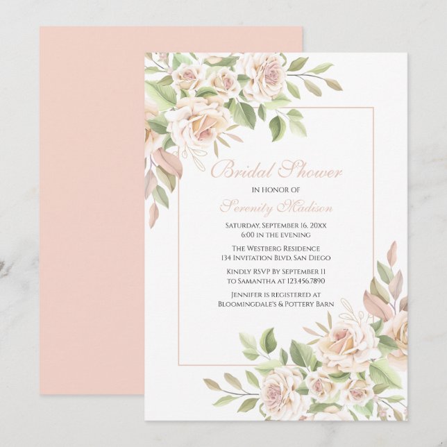 Invitation Élégant Rose Jardin rose Mariage floral (Devant / Derrière)