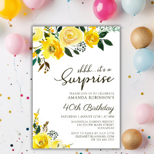 Invitation Elégant Rose jaune Floral Surprise 40e anniversair