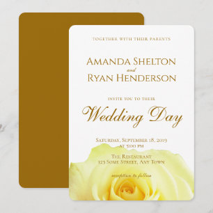 Invitation Élégant Rose Jaune Script Mariage Floral