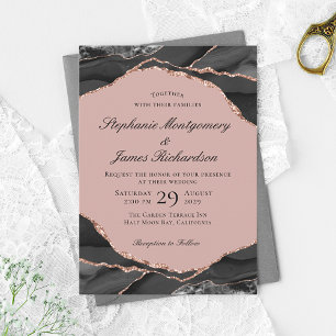 Invitation Élégant Rose Mariage d'agate d'huile or