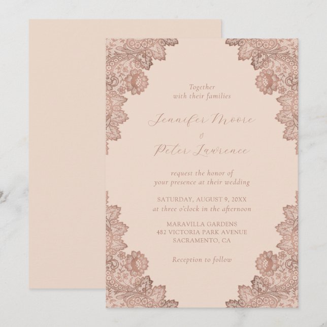 Invitation Élégant Rose Mariage d'or et de champagne (Devant / Derrière)