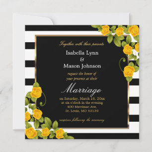 Invitation Elégant Rose Mariage Jaune Noir & Blanc rayures