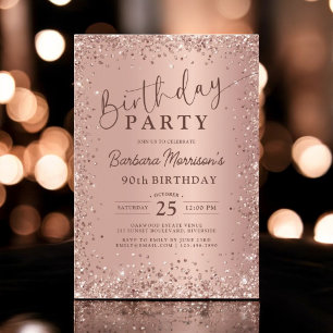 Invitation Elégant Rose métal Parties scintillant or 90e Anni